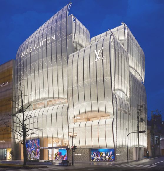 jun aoki's tokyo louis vuitton store features patterned façades